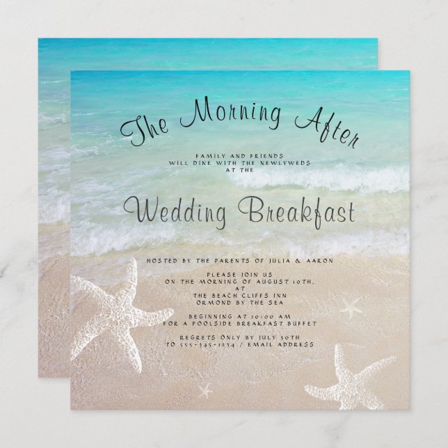 Beach Wedding Breakfast Square Invitations (Front/Back)