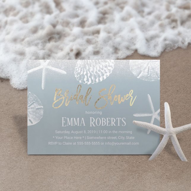 Beach Wedding Bridal Shower Dusty Blue Seashells Invitation (Creator Uploaded)