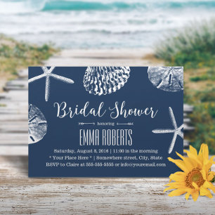 Beach Wedding Bridal Shower Navy Blue Seashells Invitation