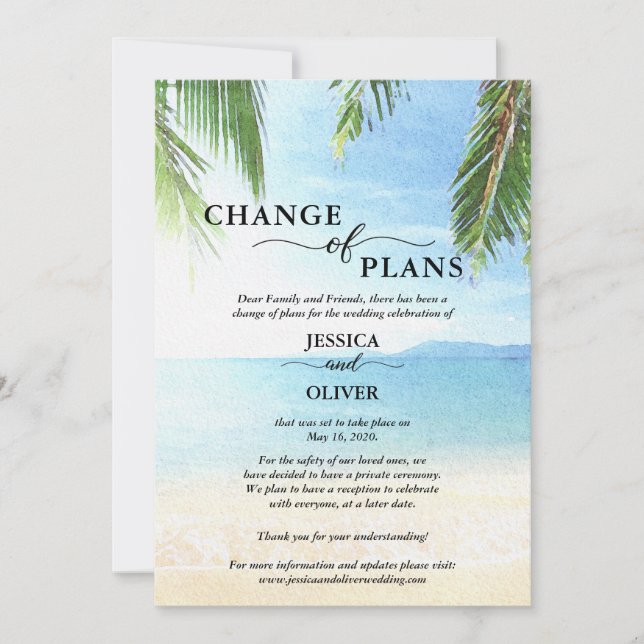 Beach Wedding Cancellation Announcement Cards (Front)