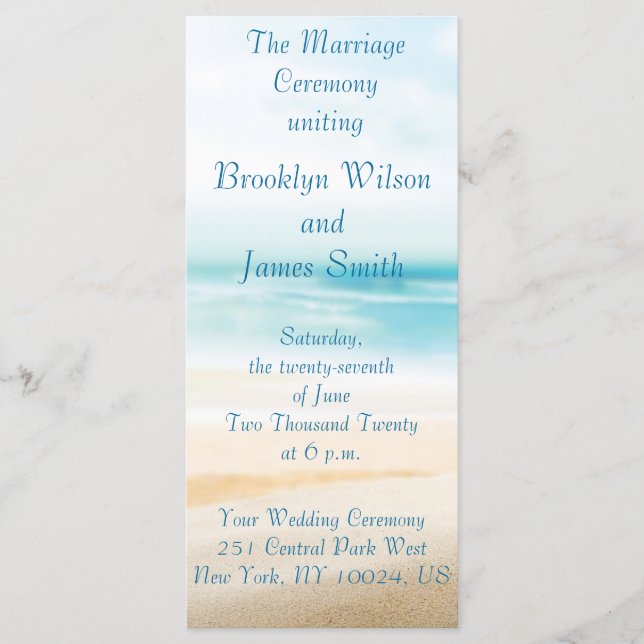 Beach Wedding Ceremony Programs Programme (Front)