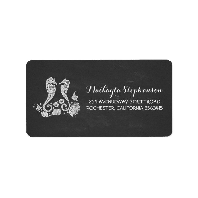 Beach Wedding Chalkboard Seahorses Label (Front)