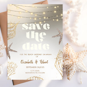 Beach Wedding Cool Seashells,Lights Save The Date