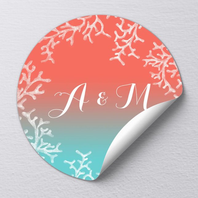 Beach Wedding Coral Reef Starfish Favour Classic Round Sticker (Creator Uploaded)