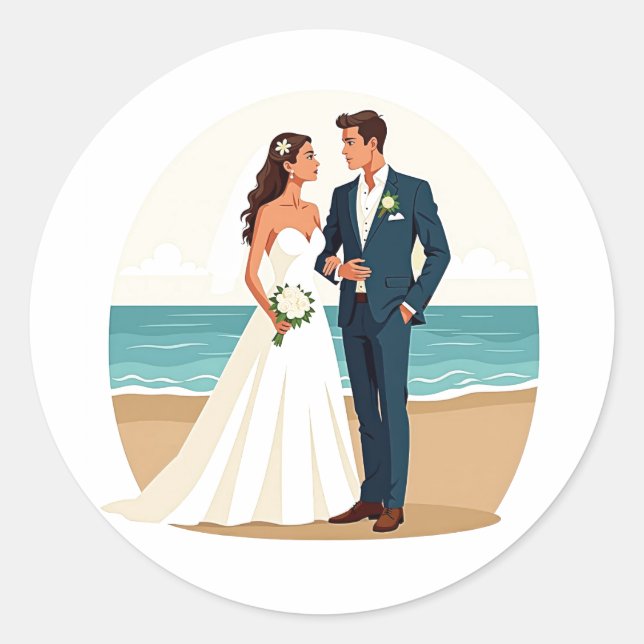 Beach Wedding Couple Sticker (Front)