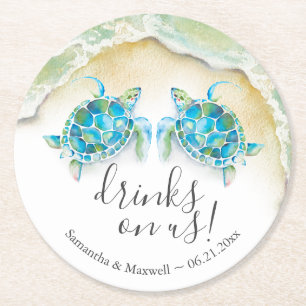 Beach Wedding Custom Drink Coasters Sea Turtles