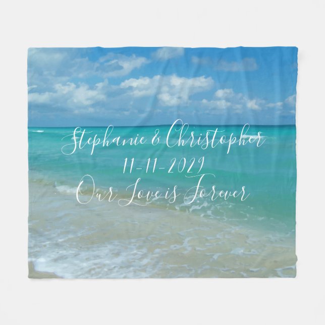 Beach Wedding Custom Personalised Newlywed Fleece Blanket (Front (Horizontal))