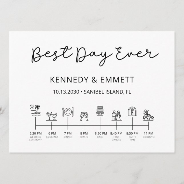 Beach Wedding Day Timeline Program Programme (Front)