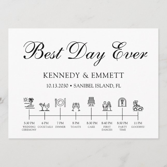 Beach Wedding Day Timeline Program Programme (Front)