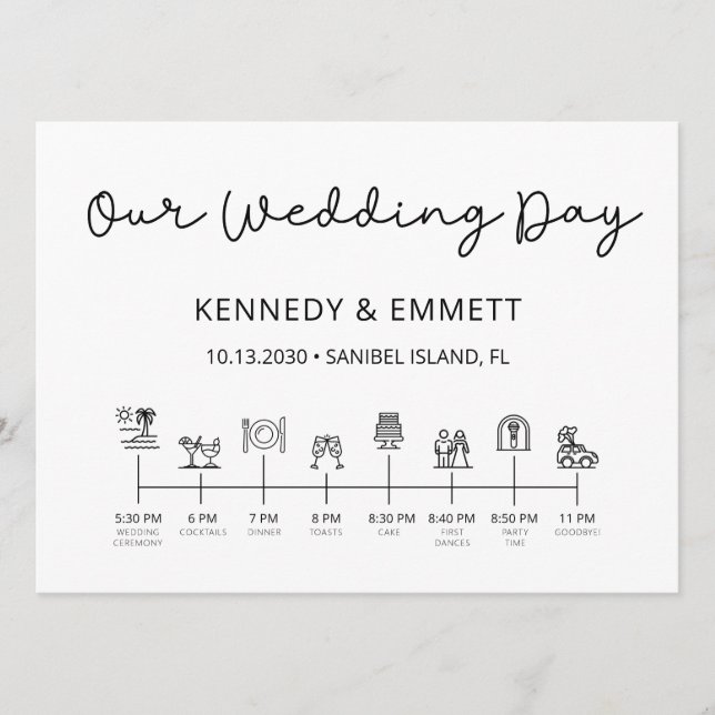 Beach Wedding Day Timeline Program Programme (Front)