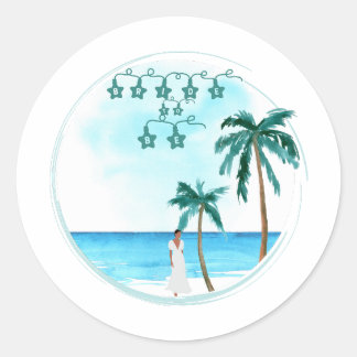 Beach Wedding Design Classic Round Sticker