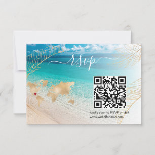 Beach Wedding Destination Passport Map QR Code RSVP Card
