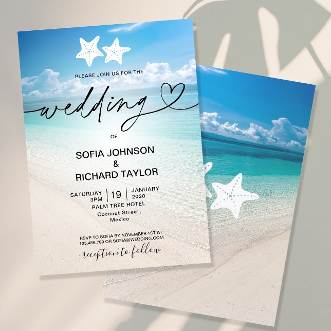 beach wedding destination tropical starfish invitation (Creator Uploaded)