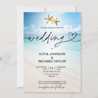 beach wedding destination tropical starfish sea invitation