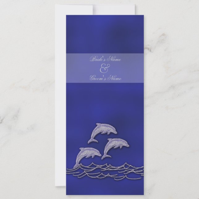 Beach wedding dolphin blue elegant invitation (Front)