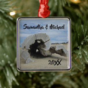 Beach Wedding Driftwood Newlywed First Christmas Metal Tree Decoration
