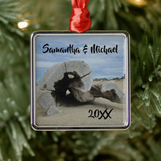 Beach Wedding Driftwood Newlywed First Christmas Metal Tree Decoration
