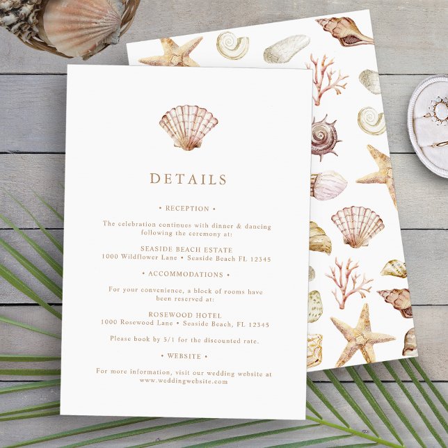 Beach Wedding Enclosure Card (Simple Beach Watercolor Seashell Wedding Details Enclosure Card by Painted Paperie
)