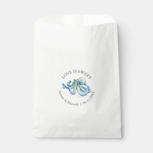 Beach Wedding Favour Bags Watercolor Octopus (Front)