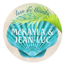 Beach Wedding Favour Love & Thanks Shell Palm Leaf