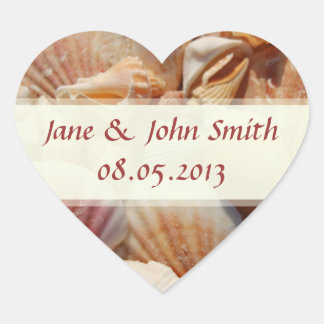 Beach Wedding Favour Stickers: Seashells Heart Sticker