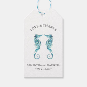 Beach Wedding Favour Tags Watercolor Seahorse
