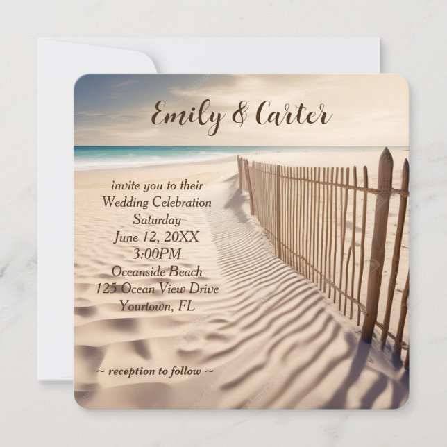 Beach Wedding Fence Invitation (Front)