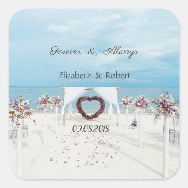 Beach Wedding Floral Arbor Square Sticker (Front)