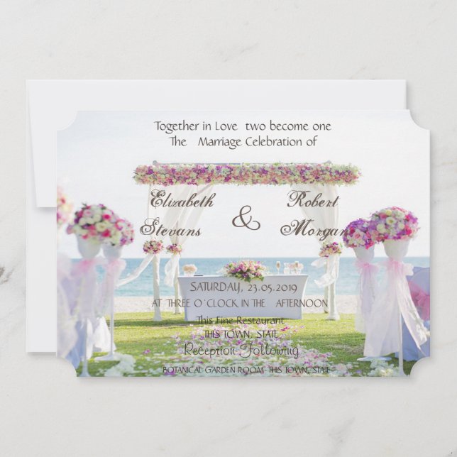 Beach  Wedding Floral  Invitation (Front)