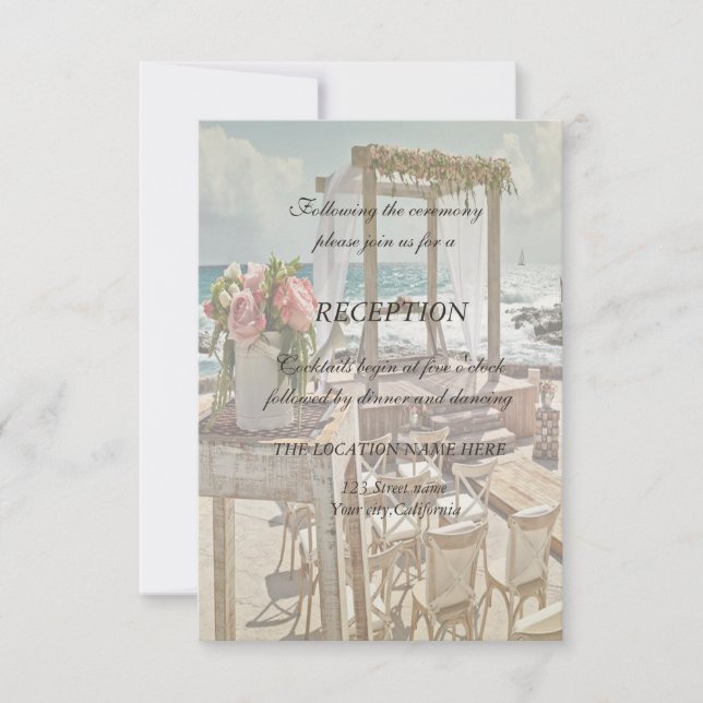 Beach Wedding Floral Retro Arch Reception Invitation (Front)