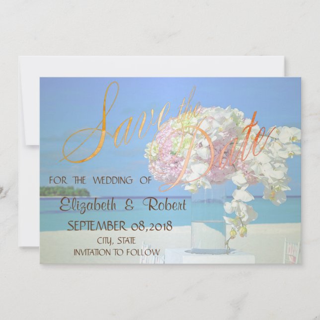 Beach Wedding Flowers Save The Date (Front)
