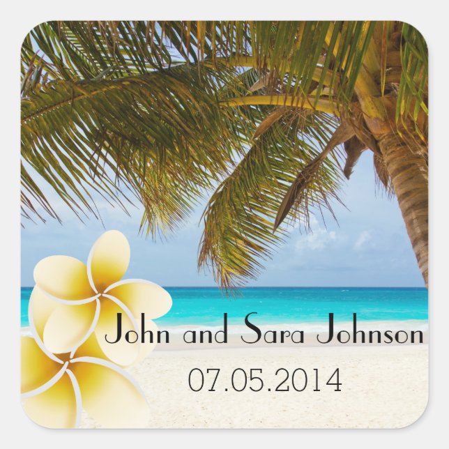 Beach Wedding for the Mr & Mrs | Personalise Square Sticker (Front)