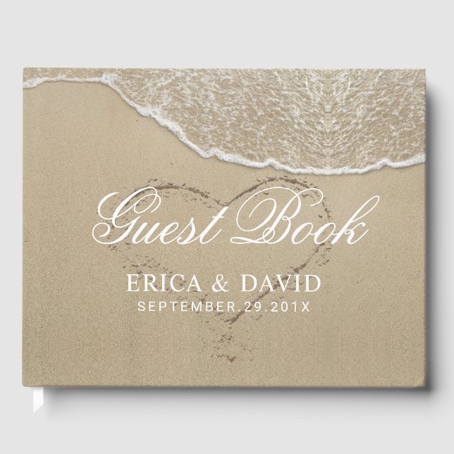 Beach Wedding Heart in the Sand Elegant Guest Book (Front)