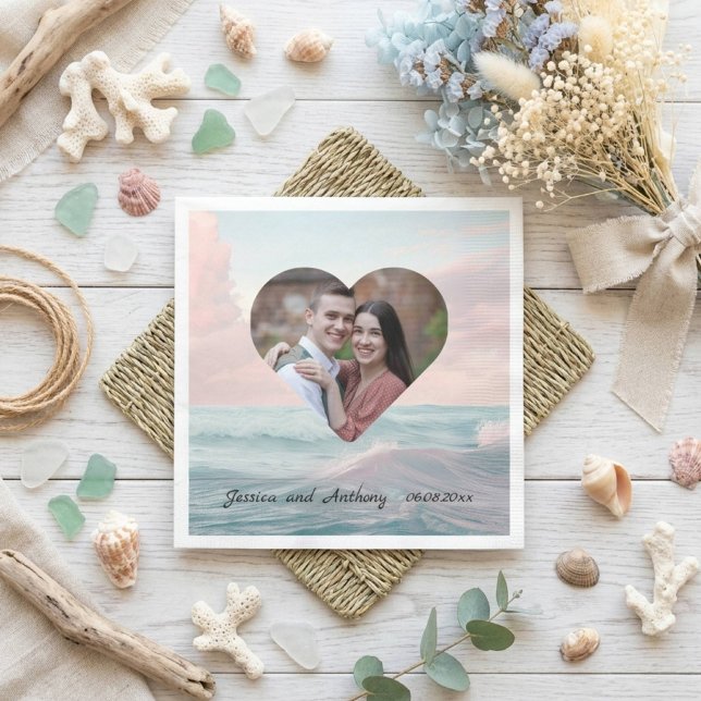 Beach Wedding Heart Photo Napkin (Creator Uploaded)