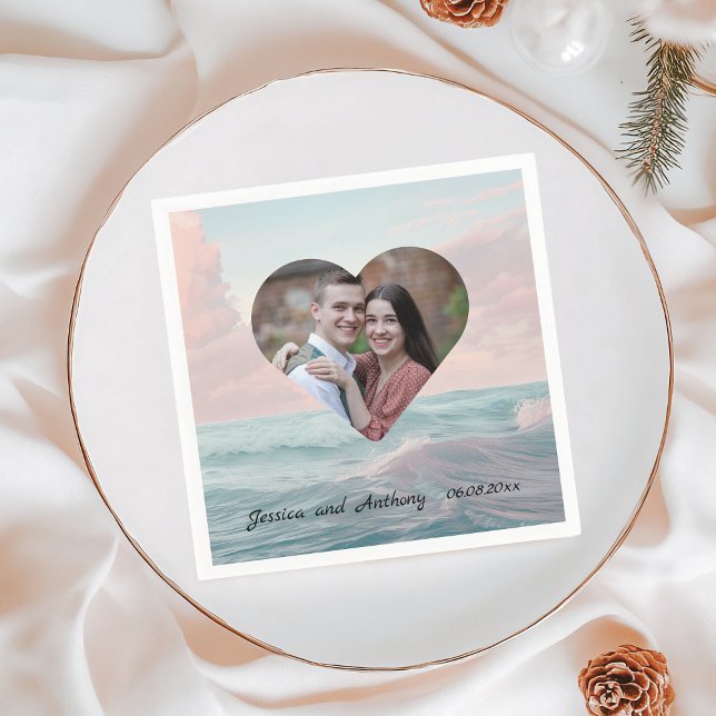 Beach Wedding Heart Photo Napkin (Creator Uploaded)