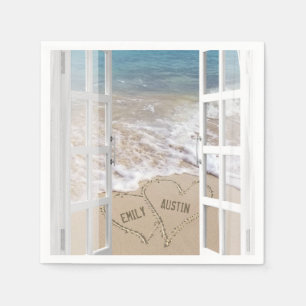 Beach Wedding Hearts in Open Window Napkin