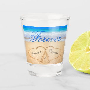 Beach Wedding Hearts in Sand Welcome Shot Glass