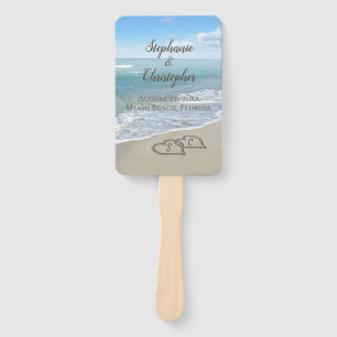 Beach Wedding Hearts in the Sand Elegant Hand Fan