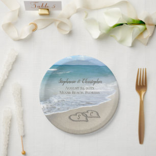 Beach Wedding Hearts in the Sand Elegant Paper Plate
