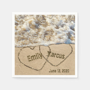Beach Wedding Hearts with names Napkin
