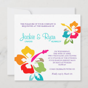 Beach Wedding Hibiscus Flower Colourful Invitation