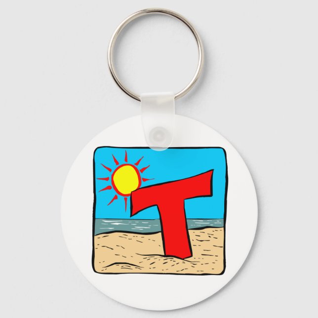 Beach Wedding Ideas Letter T Key Ring (Front)