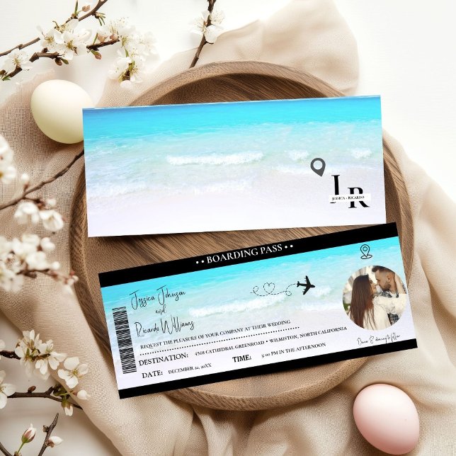 Beach Wedding invitation Boarding pass ticket (Creator Uploaded)