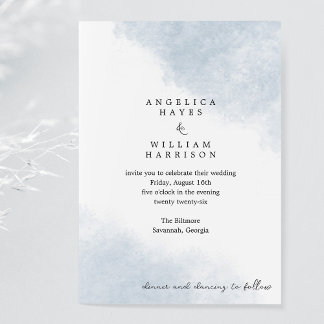 BEACH WEDDING INVITATION IN DUSTY BLUE WATERCOLOR