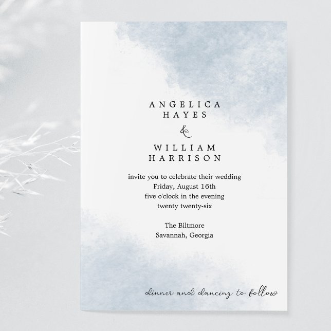 BEACH WEDDING INVITATION IN DUSTY BLUE WATERCOLOR (Creator Uploaded)