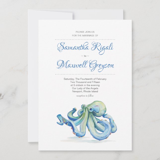 Beach Wedding Invitation, Octopus Invitation (Front)