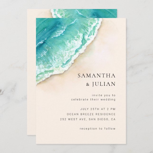 Beach Wedding Invitation, Sea Ocean Wedding Invitation (Front/Back)