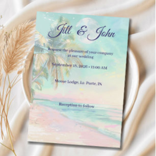 Beach Wedding Invitation Sunset Watercolor