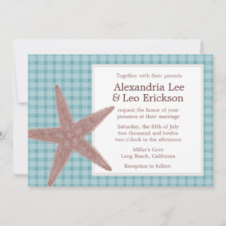 Beach Wedding Invitation - teal checkers
