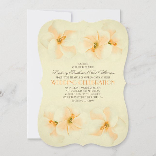 Beach wedding invitation with hibiscus (Front)